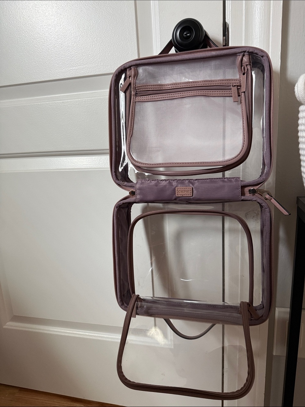 Calpak Clear Hanging Cosmetic Bag in Mauve Dusty Pink